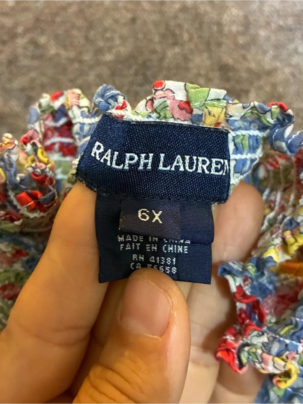Ralph Lauren Multicolor Floral Peasant Blouse Gathered Neck Size 6 Cotton Garden